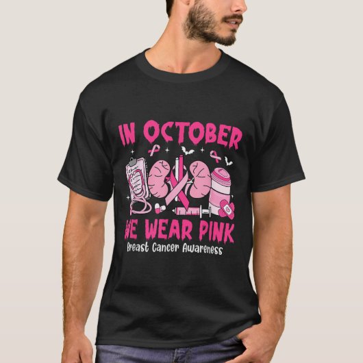 T-shirt In October We Wear Nk Breast Cancer Urology Nurse (Devant)