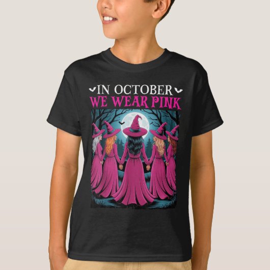 T-shirt In October We Wear Nk Witch Halloween Breast Cance (Devant)