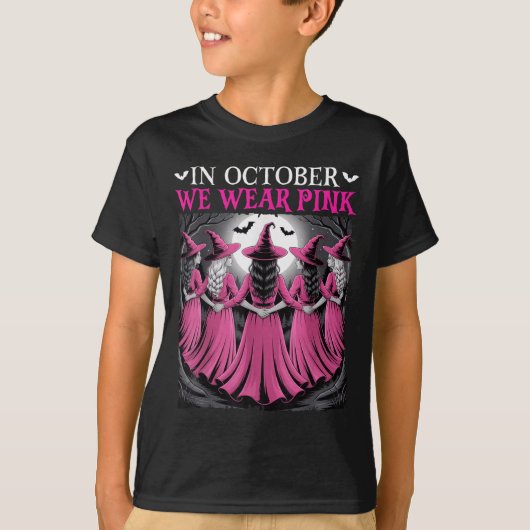 T-shirt In October We Wear Nk Witch Halloween Breast Cance (Devant)