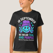 T-shirt In September We Wear Teal Purple Ribbon Suicide Pr (Devant)