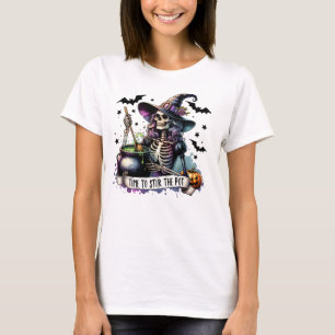 T-shirt Incorporer la sorcière de pot squelette Halloween