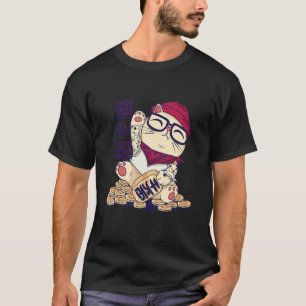 T-shirt Incroyable Maneki Neko Chat Hipster Assis Sur Des