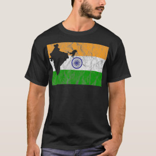 T-shirt Inde Carte Drapeau Indien Silhouette Voyage Vacanc