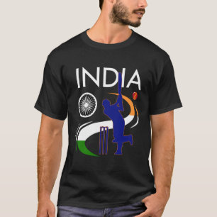 T-shirt Inde Cricket avec un drapeau indien frapper