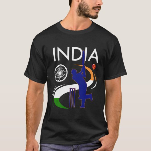 T-shirt Inde Cricket avec un drapeau indien frapper (Devant)