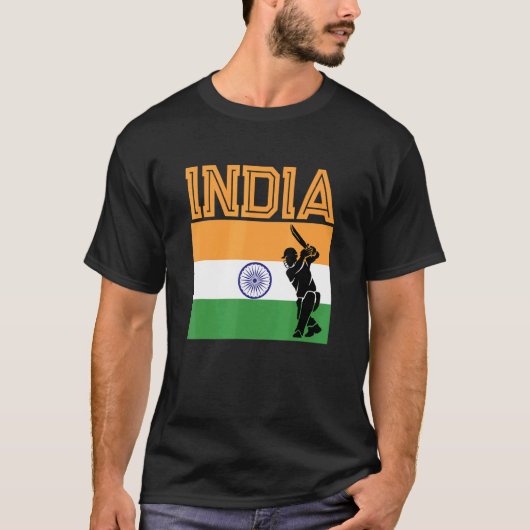 T-shirt Inde Drapeau fier Indien joueur de cricket Graphiq (Devant)