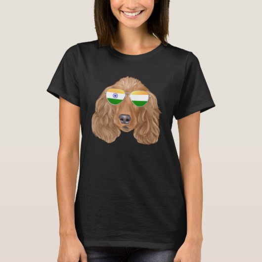 T-shirt India Flag Cocker Spaniel Dog India Pocket (Devant)