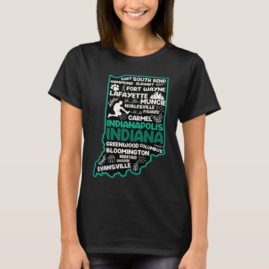 T-shirt Indiana cute map Indianapolis Fort Wayne Evansvill (Devant)