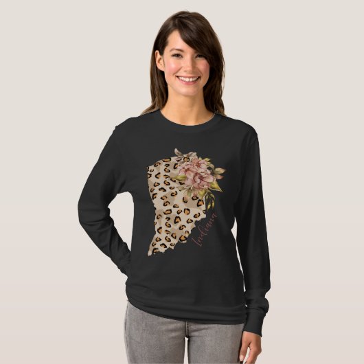 T-shirt Indiana Leopard Pattern Map Leo State Of Indiana (Devant entier)