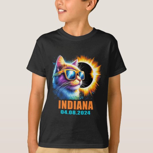 T-shirt Indiana Total Solar Eclipse 2024 Cat Solar Eclipse (Devant)