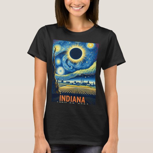 T-shirt Indiana Total Solar Eclipse 2024 Starry Night Van (Devant)
