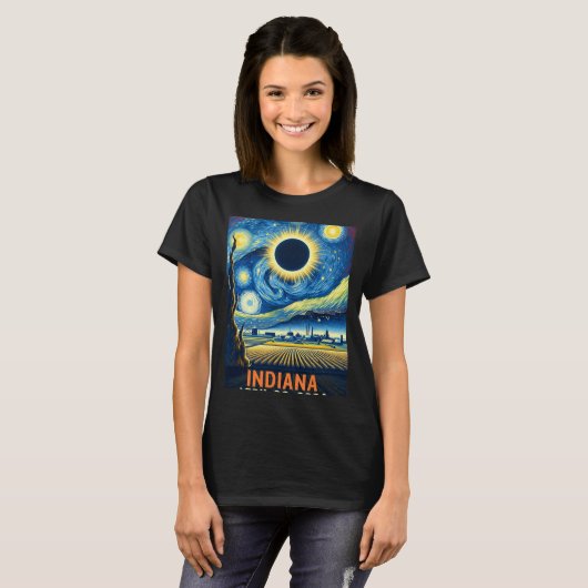 T-shirt Indiana Total Solar Eclipse 2024 Starry Night Van (Devant entier)