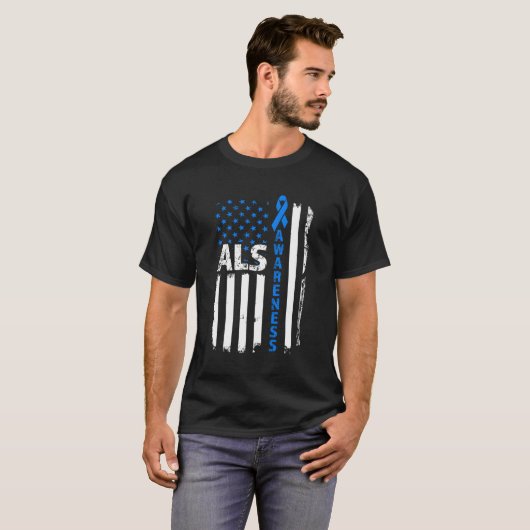 T-shirt Indicateur Als Sensibilisation Bleu Ruban Us (Devant entier)