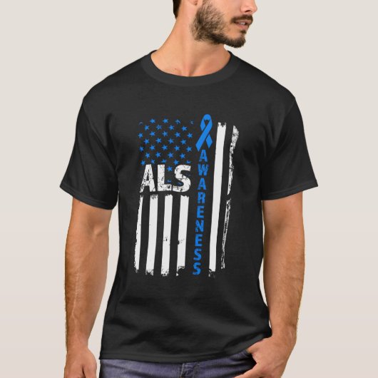 T-shirt Indicateur Als Sensibilisation Bleu Ruban Us (Devant)
