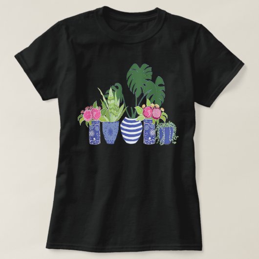T-shirt Indoor Plants Monstera Snake Plant Chinoiserie Pot (Design devant)