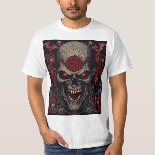 T-shirt Infernal Skull King – Dark Horror Demon Skull Art  (Devant)