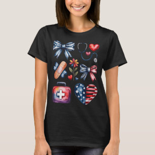 T-shirt Infirmière 4 juillet coquette noeud rouge blanc bl