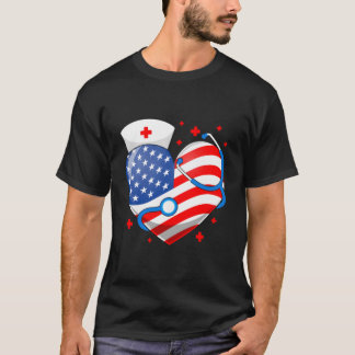 T-shirt Infirmière 4 juillet Drapeau Américain Stethoscope