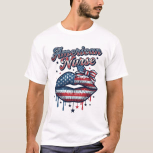 T-shirt Infirmière Américaine Lips Patriotiques Vector Des