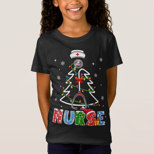 T-Shirt Infirmière Arbre de Noël Stethoscope RN LPN Scrub  (Devant)
