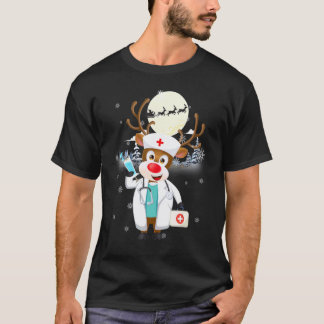 T-shirt Infirmière au renne Stéthoscope Tenue de bloc Noël