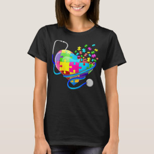 T-shirt Infirmière Autisme Stethoscope Puzzle Coeur Autism