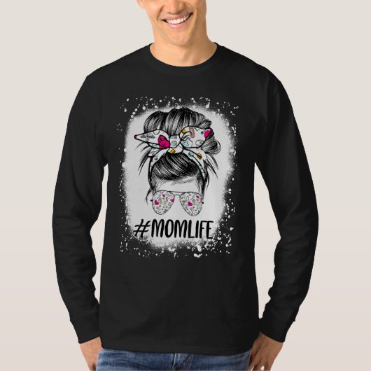 T-shirt Infirmière blanchie Maman Vie Messy Bun Lunettes d (Devant)