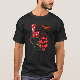 T-shirt Infirmière Cna Plaid Red Leopard Love Heart Messy 