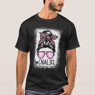 T-shirt Infirmière Cna Vie Décolorée Rose Léopard Chignon