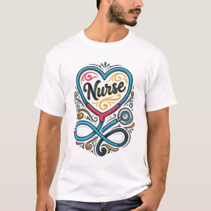 T-shirt Infirmière Cœur Stéthoscope Dessin de Gravure Vint