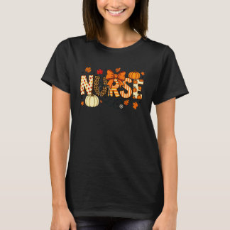 T-shirt Infirmière Coquette Arc Citrouille Automne Feuille