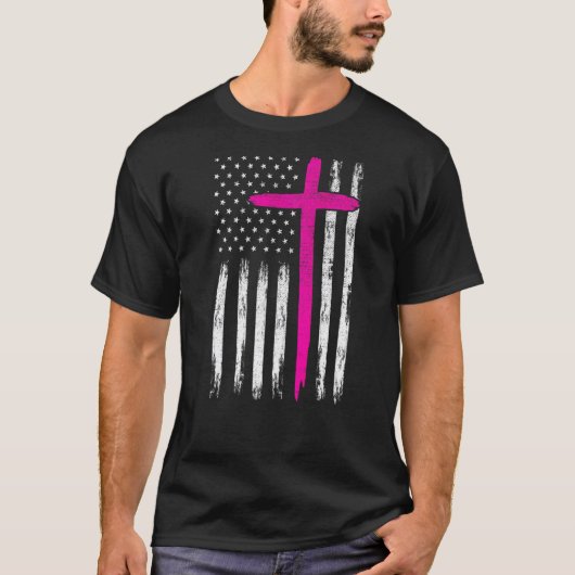 T-shirt Infirmière Croix Rose Chrétiens Avec Drapeau Améri (Devant)