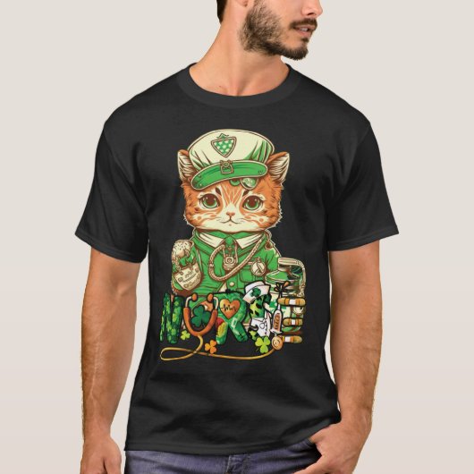 T-shirt Infirmière de la Saint-Patrick Chat Leprechaun Cha (Devant)