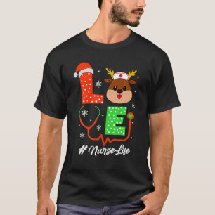 T-shirt Infirmière de Noël Scrub Tops Drôle Reindeer Nurse