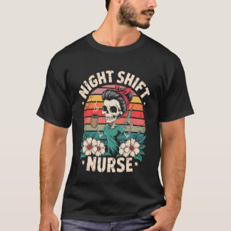 T-shirt Infirmière de nuit drôle Squelette de café Seringu