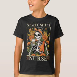 T-shirt Infirmière de nuit florale squelette Halloween Rn