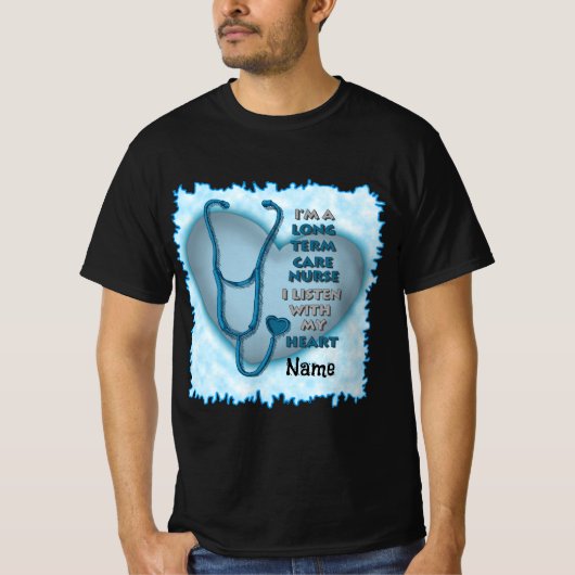 T-shirt Infirmière de soins de longue durée du coeur bleu (Devant)