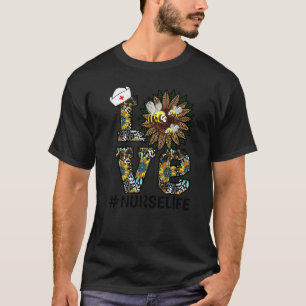 T-shirt Infirmière de vie d'amour et abeille avec léopard 
