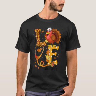 T-shirt Infirmière de vie de la dinde d'automne de Thanksg