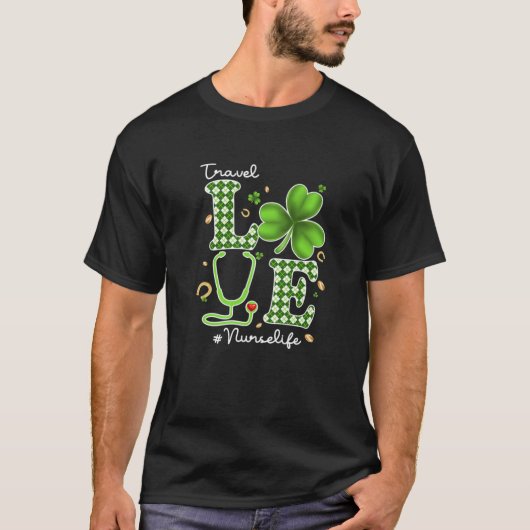T-shirt Infirmière de voyage St. Patricks Day Love Stethos (Devant)