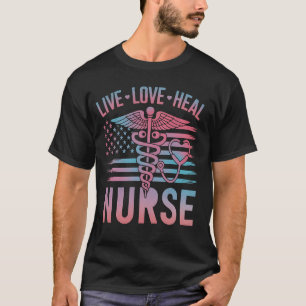 T-shirt Infirmière Drapeau Américain Caducée Amour Guériso