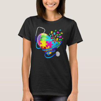 T-shirt Infirmière drôle Autisme Puzzle Stethoscope Coeur