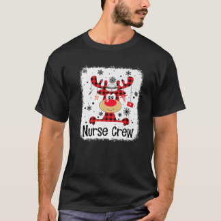 T-shirt Infirmière Équipage mignon Rouge Plaid Reindeer Lo