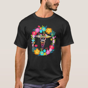 T-shirt Infirmière Fleurs Caducée Symbole Médical Soins In