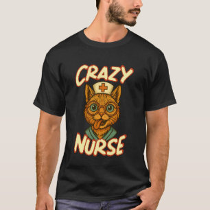 T-shirt Infirmière folle chat vintage mignon drôle animal