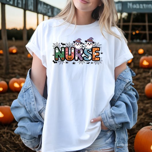T-shirt Infirmière Halloween Cartoon Lettres Éffrayantes C