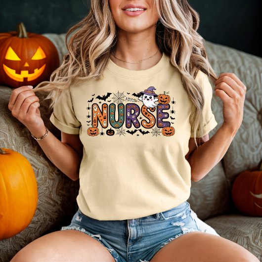 T-shirt Infirmière Halloween Cartoon Lettres Éffrayantes C