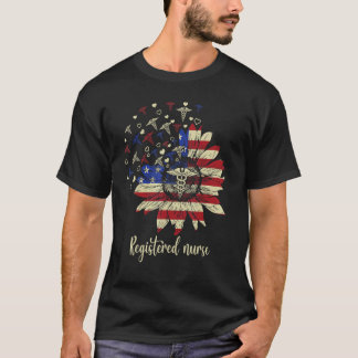 T-shirt Infirmière inscrite American Flag Sunflower Nurse 