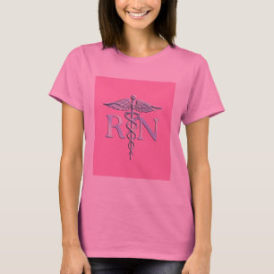 T-shirt Infirmière inscrite Silver Caduceus Décor rose cla