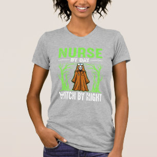 T-shirt Infirmière le jour, sorcière la nuit, design Hallo